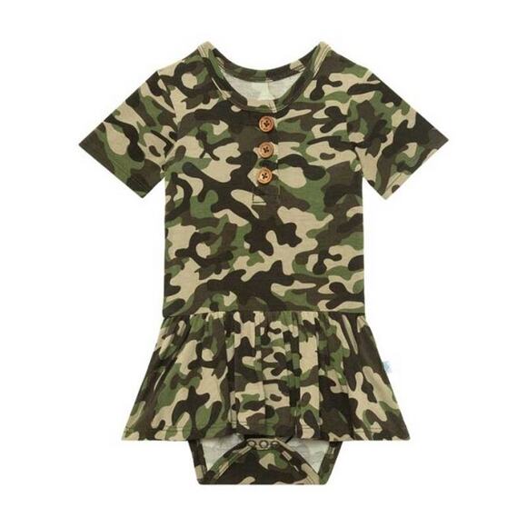 POSH PEANUTCadet Short Sleeve Henley Twirl Skirt Bodysuit, 12-18M